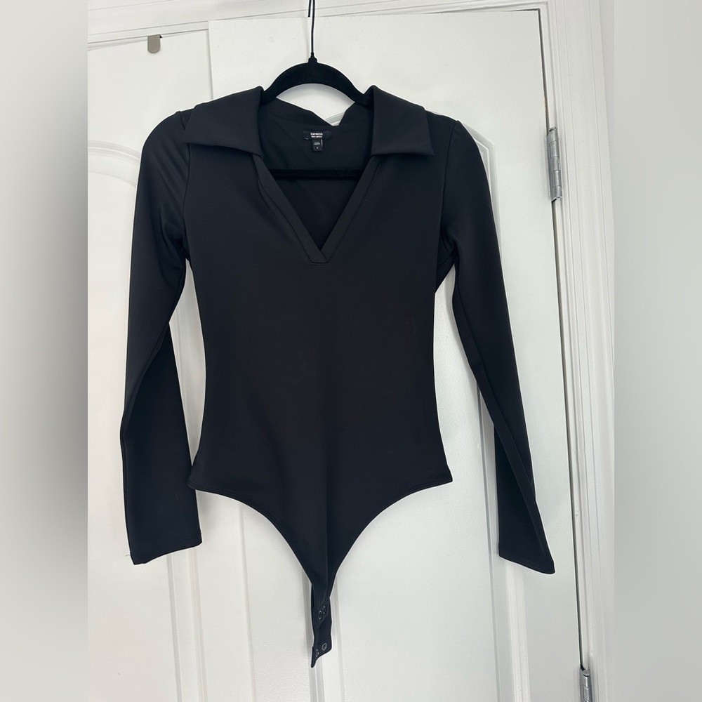 NWOT Express Body Contour Black Collared Bodysuit